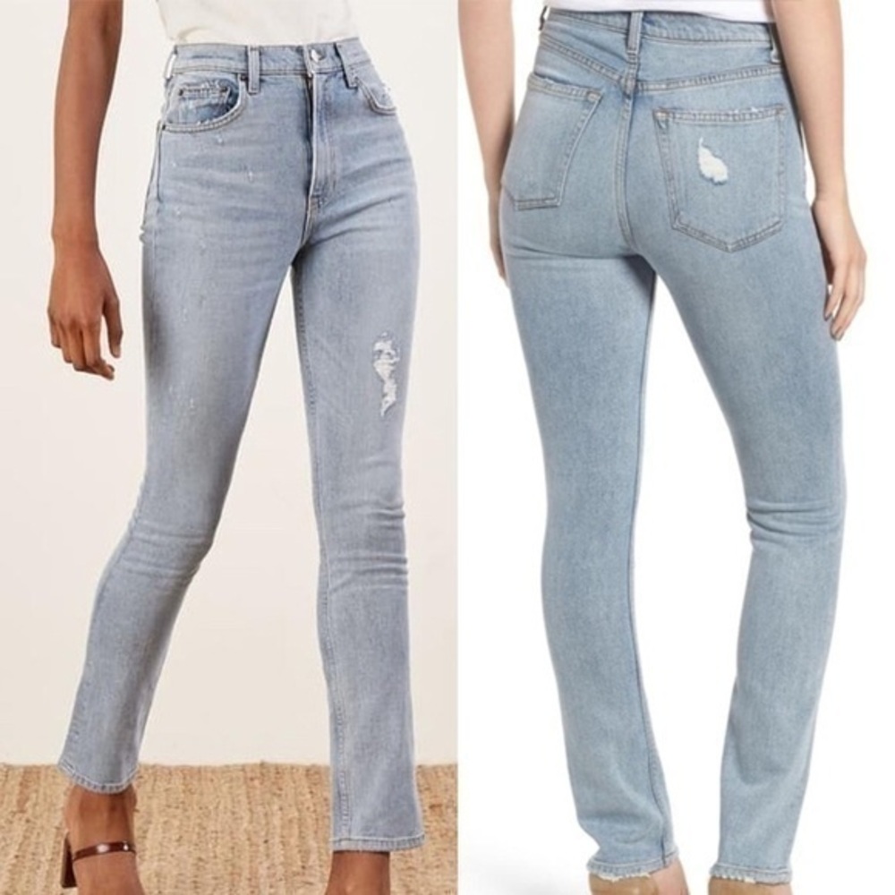 Reformation Hepburn Blue Distressed Jeans 29 x 30